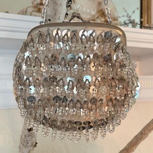 Crystal Beaded Evening Bag in Clear/Silver